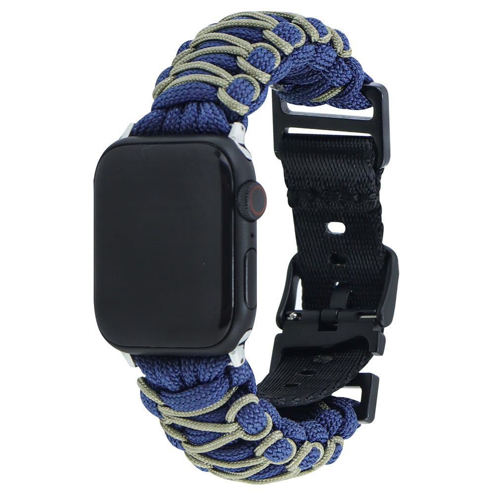 For Apple Watch Series 9 8 7 41mm / 6 5 4 SE (2023) SE (2022) SE 40mm / 3 2 1 38mm Double Layer Nylon Rope Watch Strap - Navy Blue + Army Green For Apple Watch Series 9 8 7 41mm / 6 5 4 SE (2023) SE (2022) SE 40mm / 3 2 1 38mm Double Layer Nylon Rope Watch Strap - Navy Blue + Army Green
